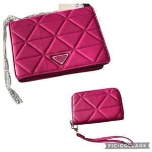 NWT-CLASSIC FASHION-BRIGHT PINK TWO PIECE HANDBAG SET